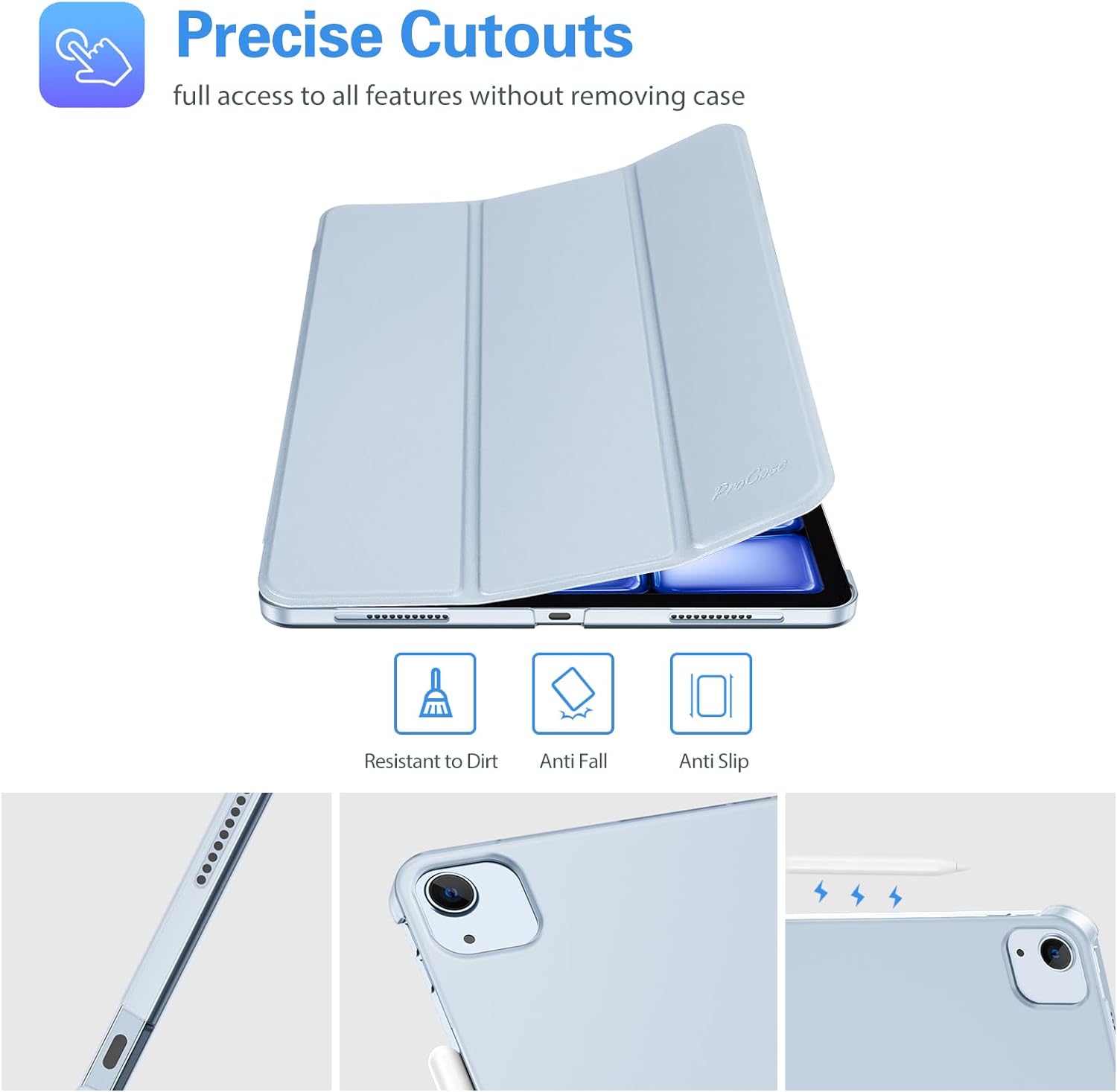 ProCase Slim Case for iPad Air 13" M2 2024/ iPad Pro 12.9" 3-6th Gen Airblue