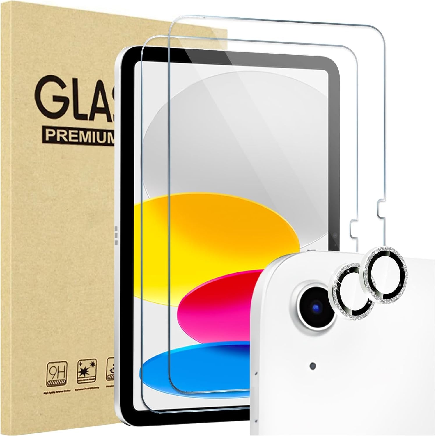 ProCase Tempered Glass Screen Protector for iPad 11th/10th Gen & Camera Lens Protector 2 Pack Glittersilver