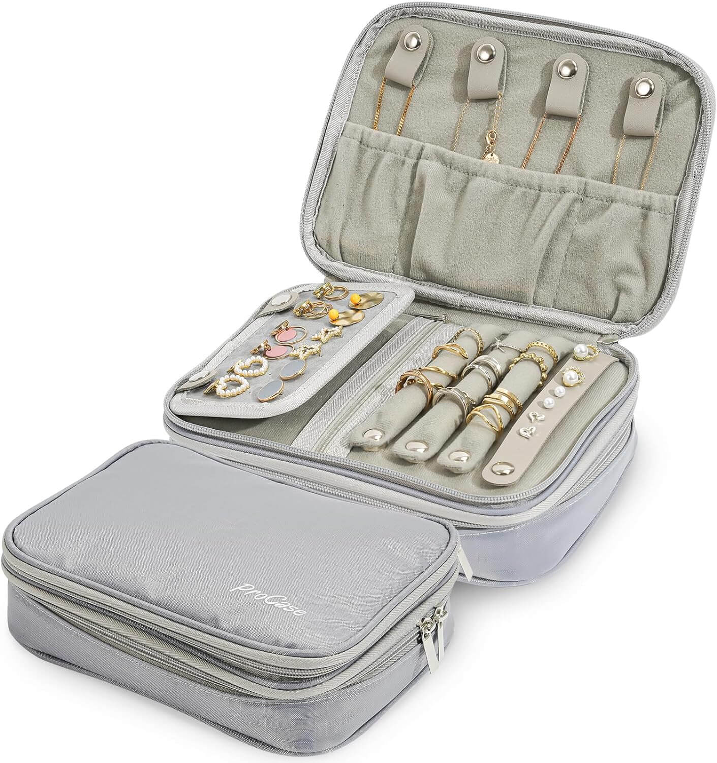 Travel Jewelry Case With Earring Holder, Necklace Organizer, Gold and  Silver Travel Accessory 