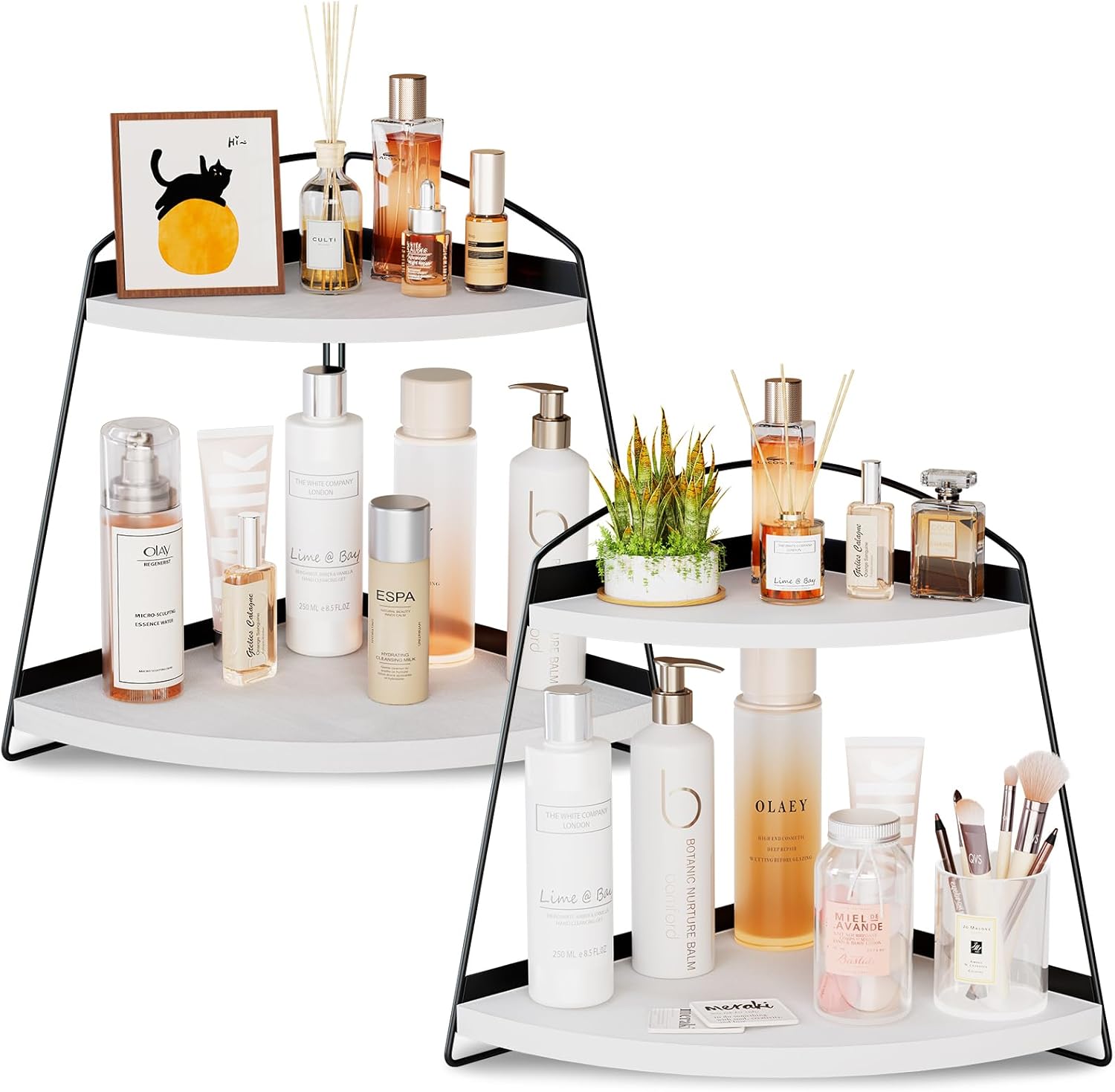 ProCase Wood Triangle Bathroom Counter Organizer 2 Tier White