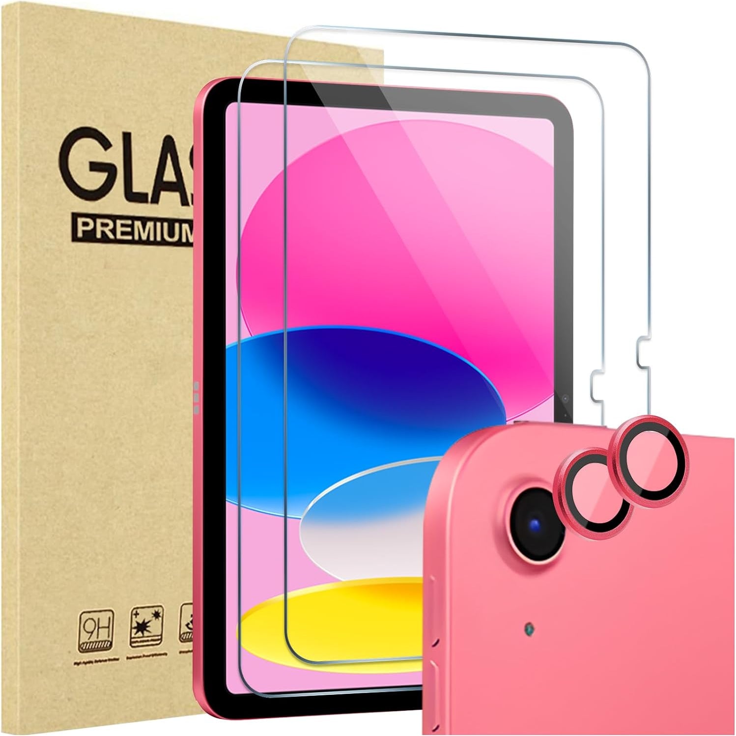 ProCase Tempered Glass Screen Protector for iPad 11th/10th Gen & Camera Lens Protector 2 Pack Pink