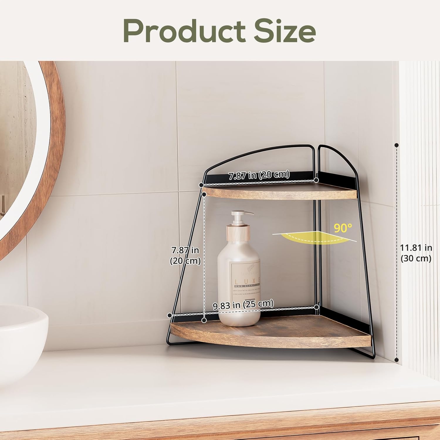 ProCase Wood Triangle Bathroom Counter Organizer 2 Tier Brown