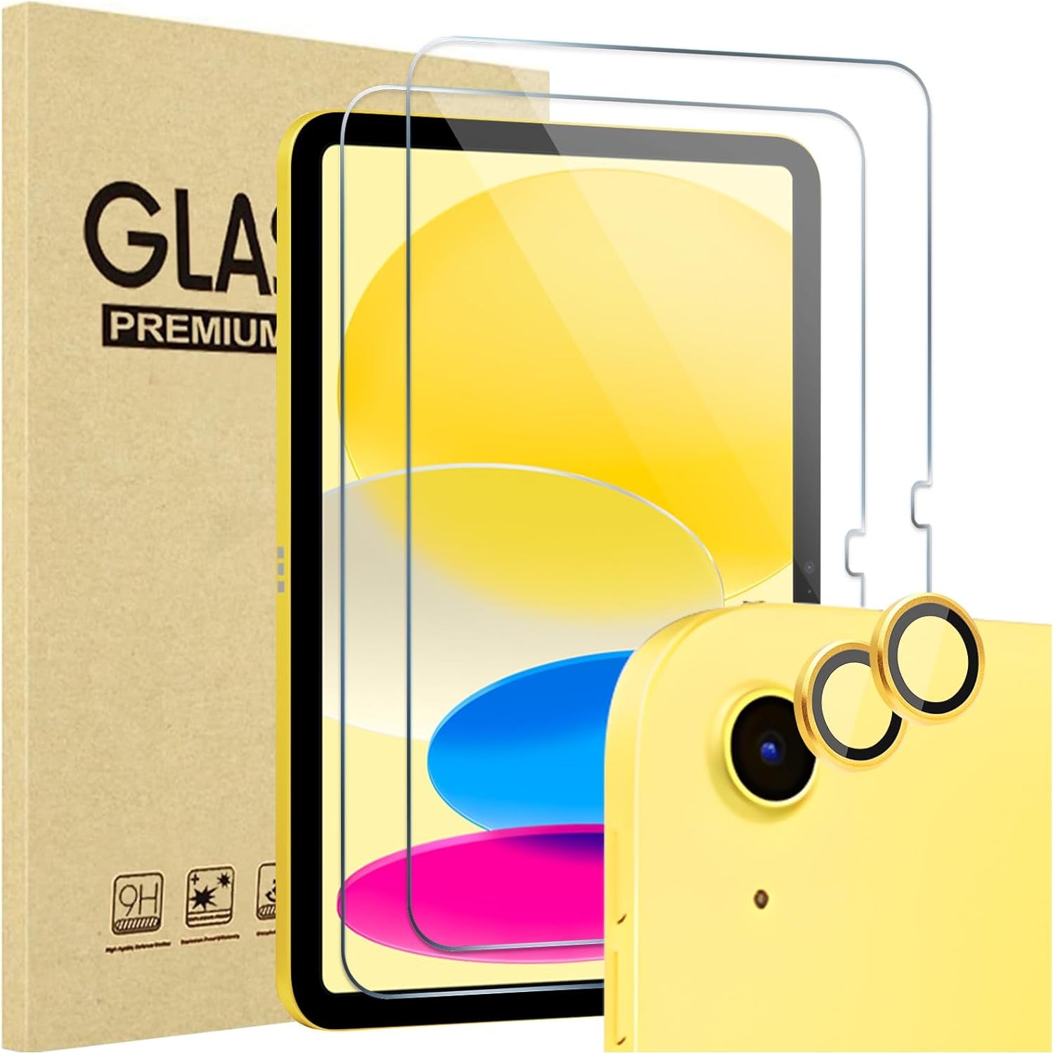 ProCase Tempered Glass Screen Protector for iPad 11th/10th Gen & Camera Lens Protector 2 Pack Yellow