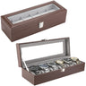 6 Slots PU Leather Watch Box with Crystal Glass Lid | ProCase