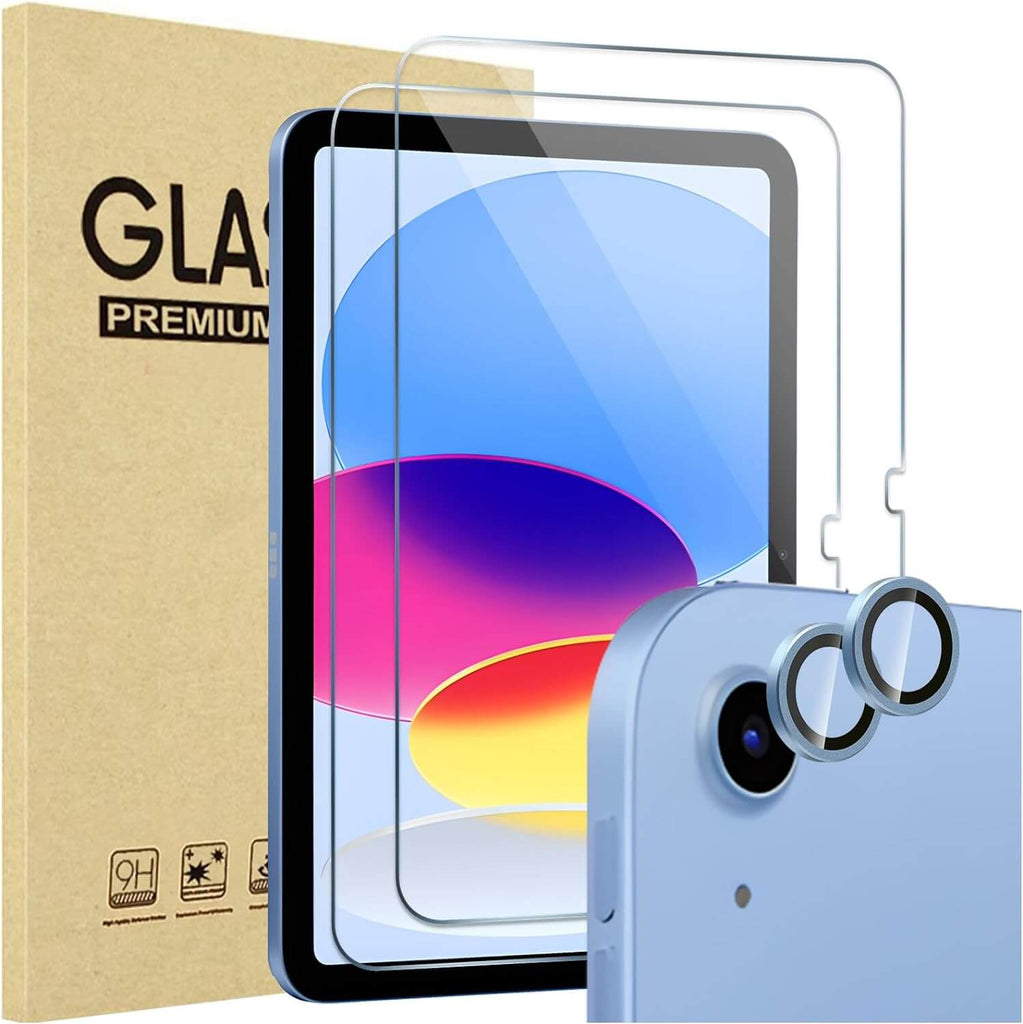 ProCase 2 Pack Screen Protector for iPad 10th Generation + 2 Pack Camera Lens Protector Matching iPad Colors, Tempered Glass Film for iPad 10 10.9 2022