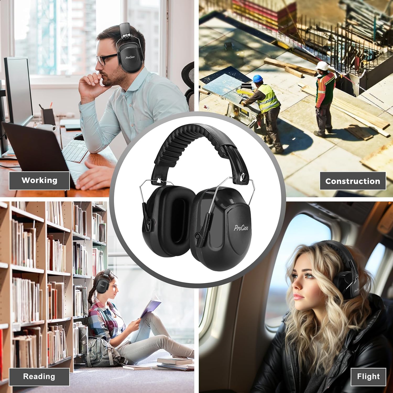 ProCase Noise Reduction Ear Muffs Black 4 Pack