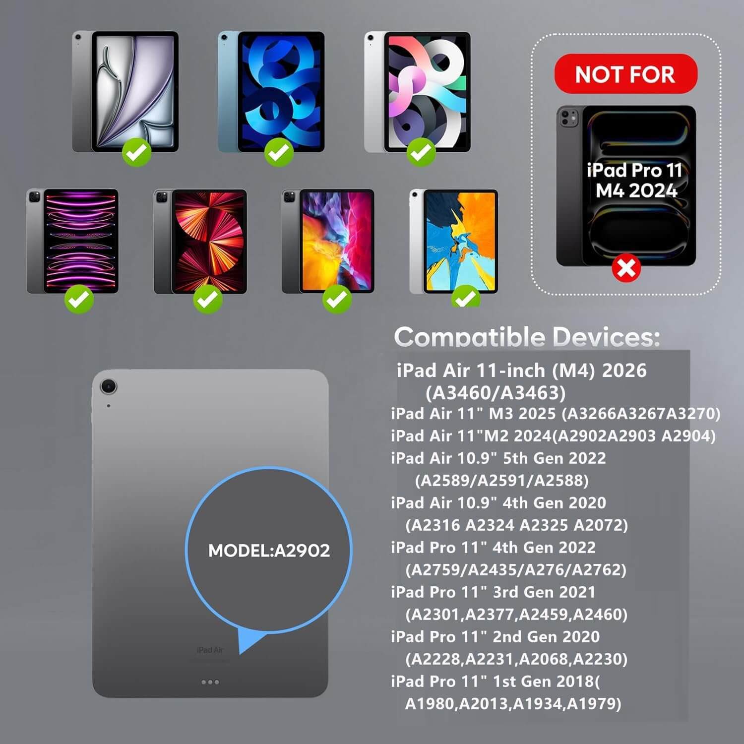 Magnetic Detachable Protective Cover with Touchpad Pencil Holder for iPad Air 11-inch (M4/M3/M2) & iPad Air 5/4th Gen 10.9" & iPad Pro 11 inch(4th/3rd/2nd/1st Gen)