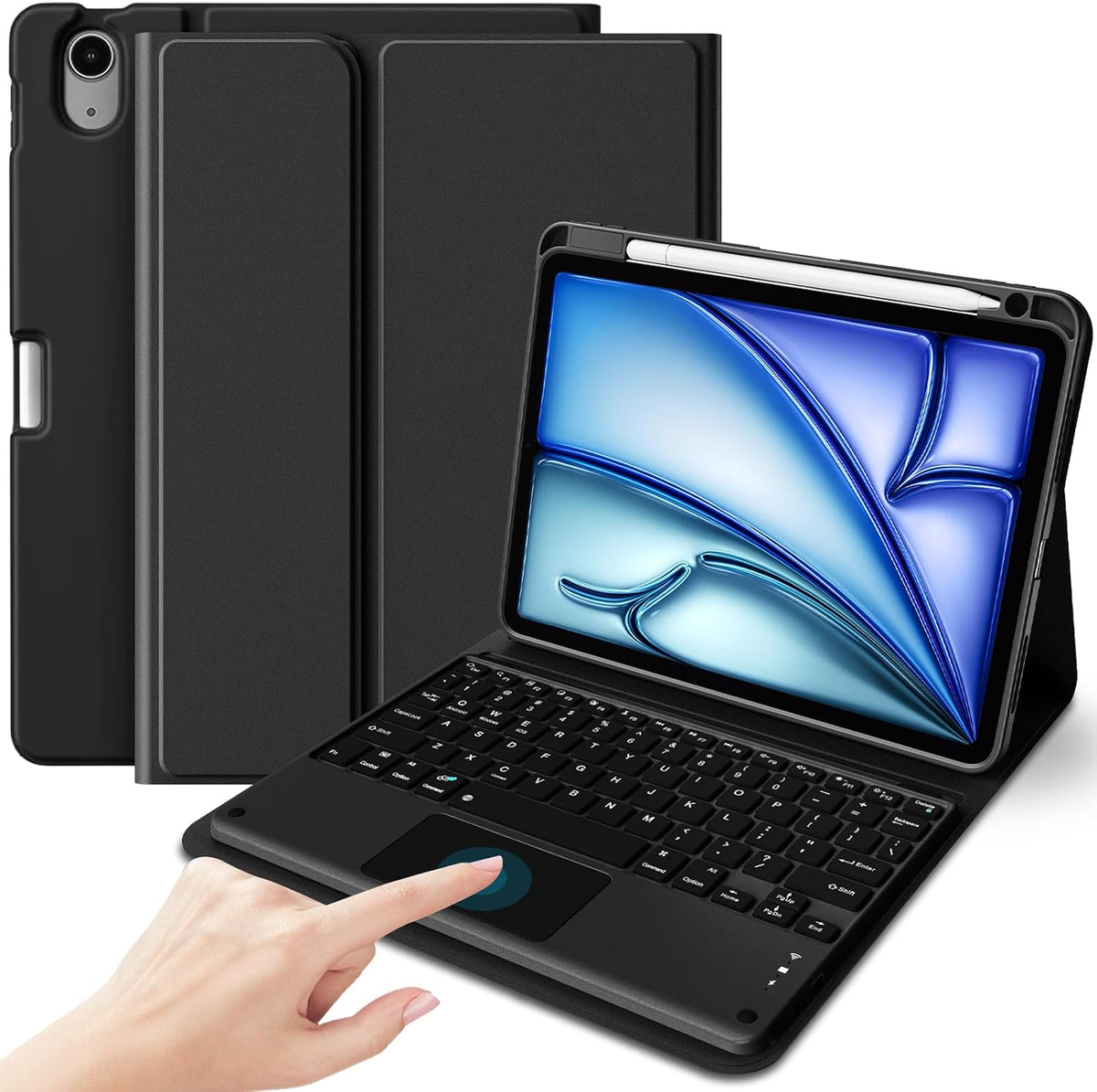 iPad Air 11" M4/M3/M2 & iPad Air 10.9" 4th/5th Gen Detachable Keyboard Case with Trackpad & Pencil Holder Black