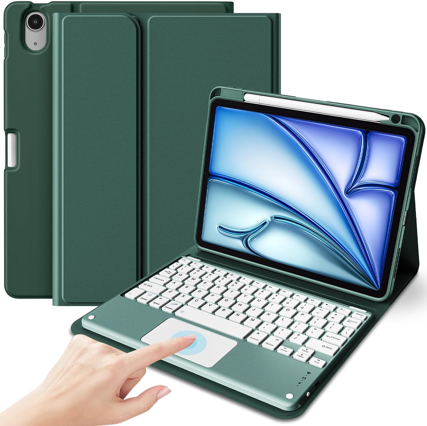 iPad Air 11" M4/M3/M2 & iPad Air 10.9" 4th/5th Gen Detachable Keyboard Case with Trackpad & Pencil Holder Green