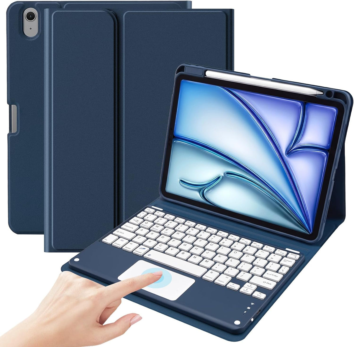 iPad Air 11" M4/M3/M2 & iPad Air 10.9" 4th/5th Gen Detachable Keyboard Case with Trackpad & Pencil Holder Navy