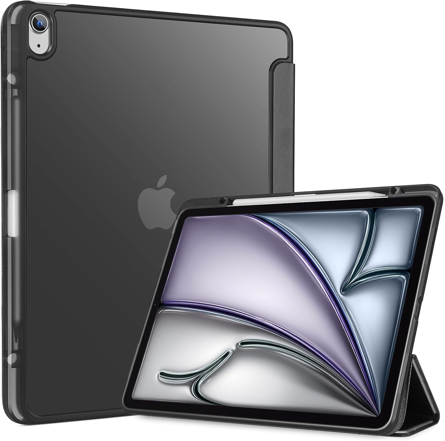 iPad Air 13 Inch Case M3 2025/M2 2024 with Pencil Holder, Hybrid Smart Cover iPad 13 Air M3 M2 Case with Clear Transparent Back, Supports Touch ID, Auto Wake/Sleep, black