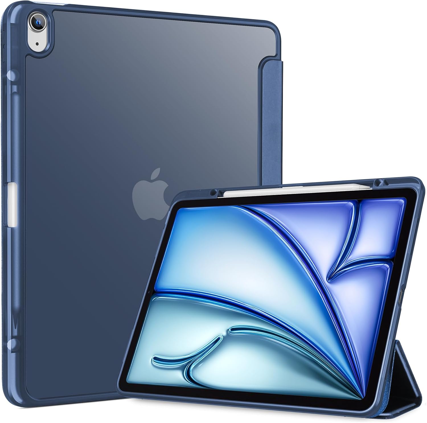 iPad Air 13 Inch Case M3 2025/M2 2024 with Pencil Holder, Hybrid Smart Cover iPad 13 Air M3 M2 Case with Clear Transparent Back, Supports Touch ID, Auto Wake/Sleep, navy, blue