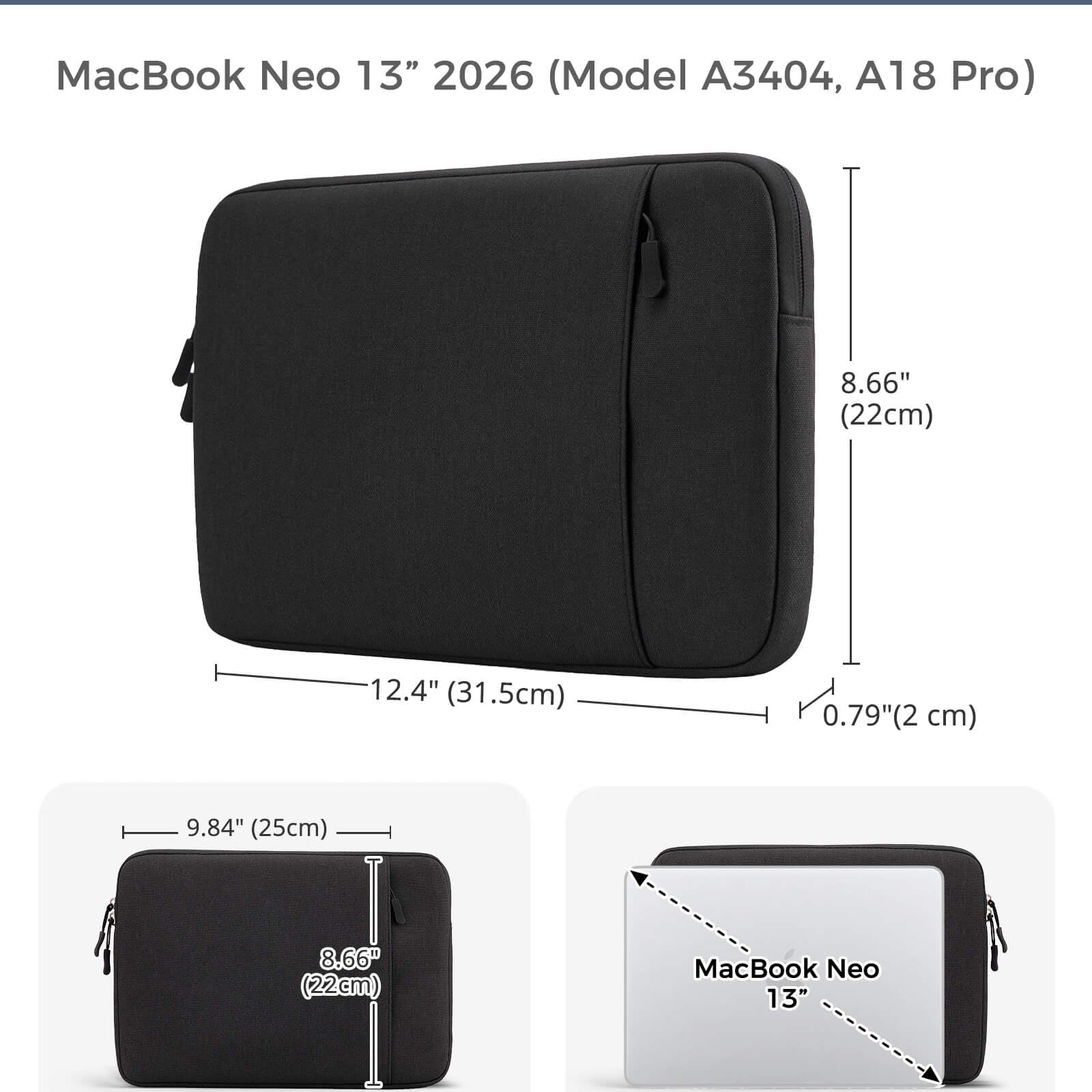 Laptop Sleeve for MacBook Neo 13 inch 2026 (Model A3404, A18 Pro), black