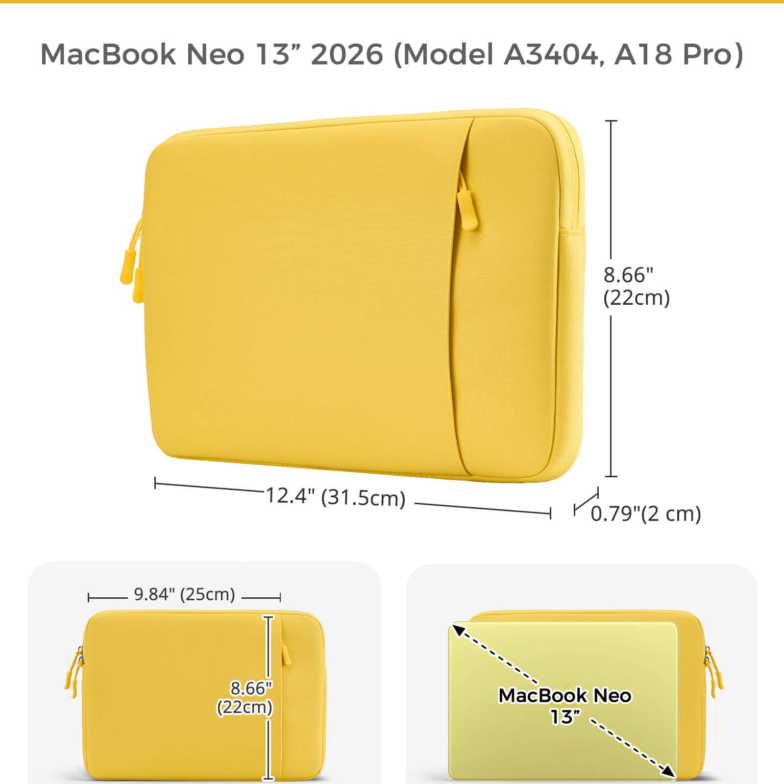 Laptop Sleeve for MacBook Neo 13 inch 2026 (Model A3404, A18 Pro), yellow