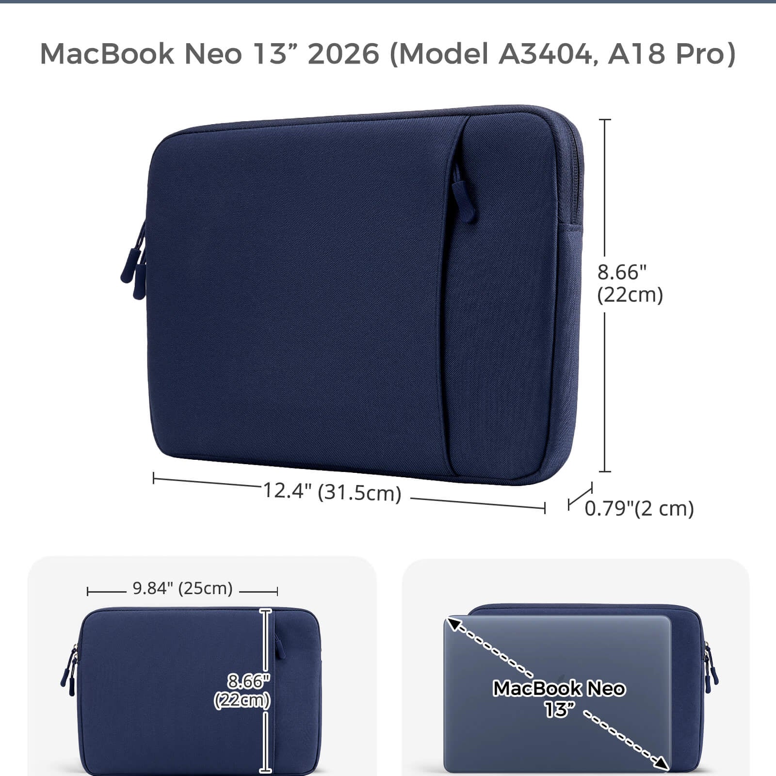 Laptop Sleeve for MacBook Neo 13 inch 2026 (Model A3404, A18 Pro), navy