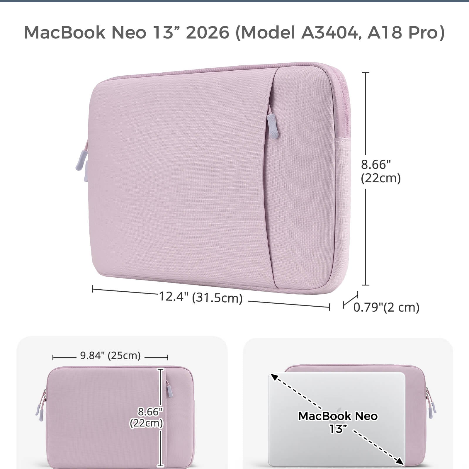 Laptop Sleeve for MacBook Neo 13 inch 2026 (Model A3404, A18 Pro), purple