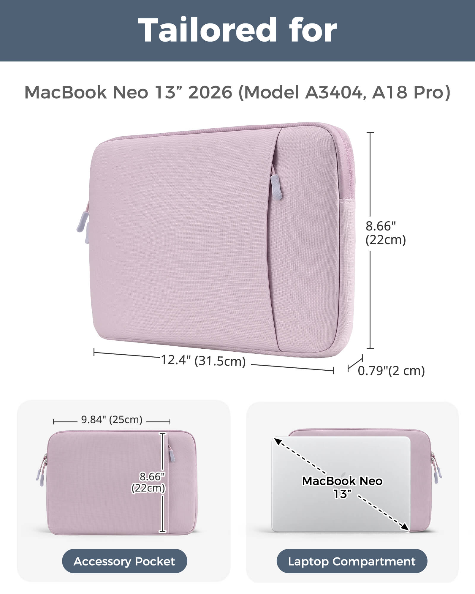 Laptop Sleeve for MacBook Neo 13 inch 2026 (Model A3404, A18 Pro), purple
