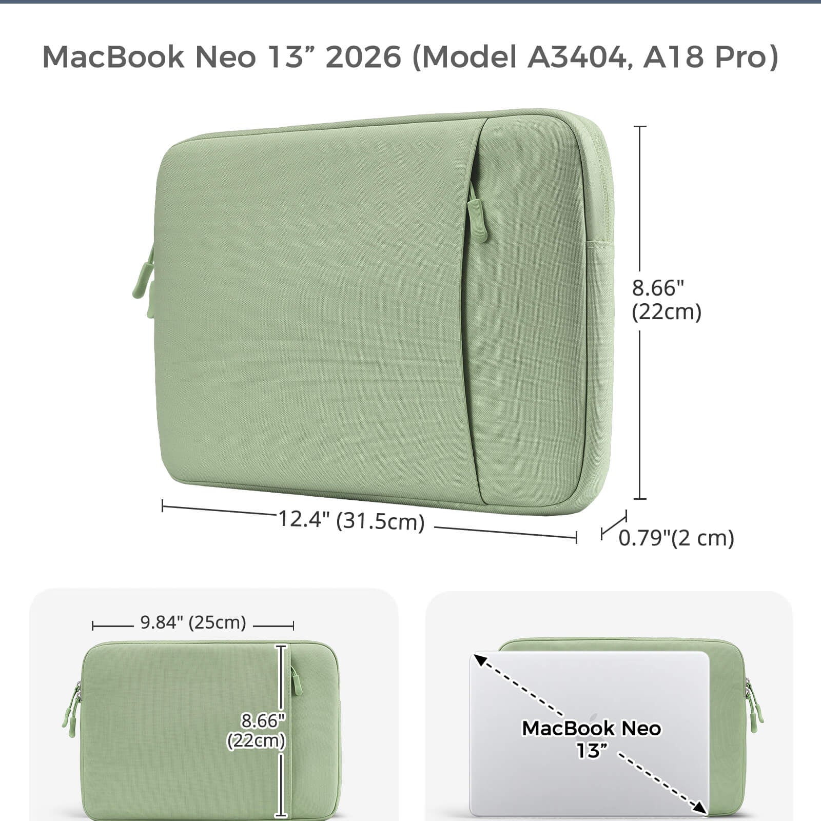 Laptop Sleeve for MacBook Neo 13 inch 2026 (Model A3404, A18 Pro), green