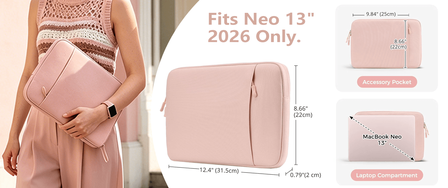 Laptop Sleeve for MacBook Neo 13 inch 2026 (Model A3404, A18 Pro), pink