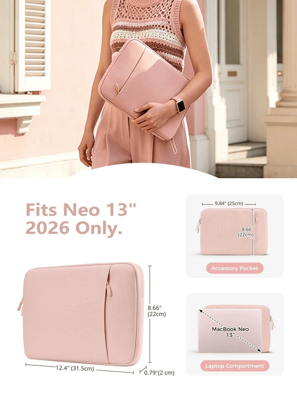 Laptop Sleeve for MacBook Neo 13 inch 2026 (Model A3404, A18 Pro), pink