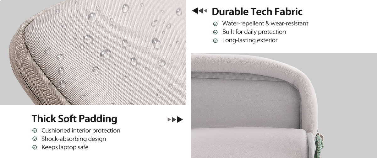 13-16"  360° Protection Laptop Sleeve with durable tech fabric and thick soft padding.