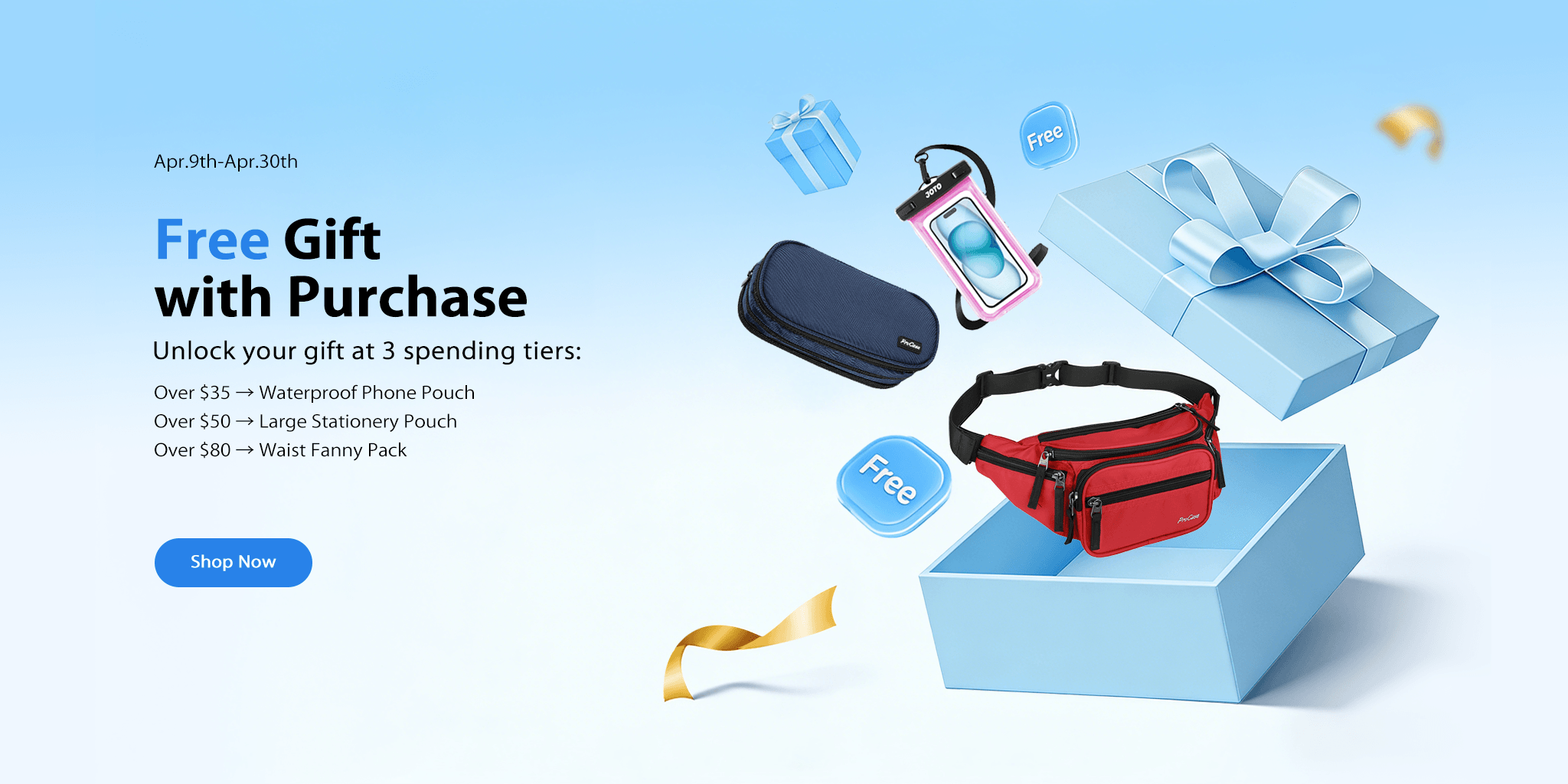 Promotional graphic for a free gift with purchase offer on a blue background