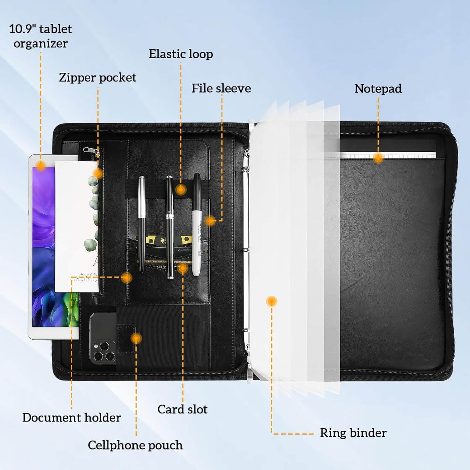ProCase Portfolio 3 Ring Padfolio Folder Organizer, PU Leather Business Planner A4 Notepad Zipper File Binder Clipboard Removable Document Sleeve ProCase Portfolio 3 Ring Padfolio Folder Organizer, PU Leather Business Planner A4 Notepad Zipper File Binder Clipboard Removable Document Sleeve