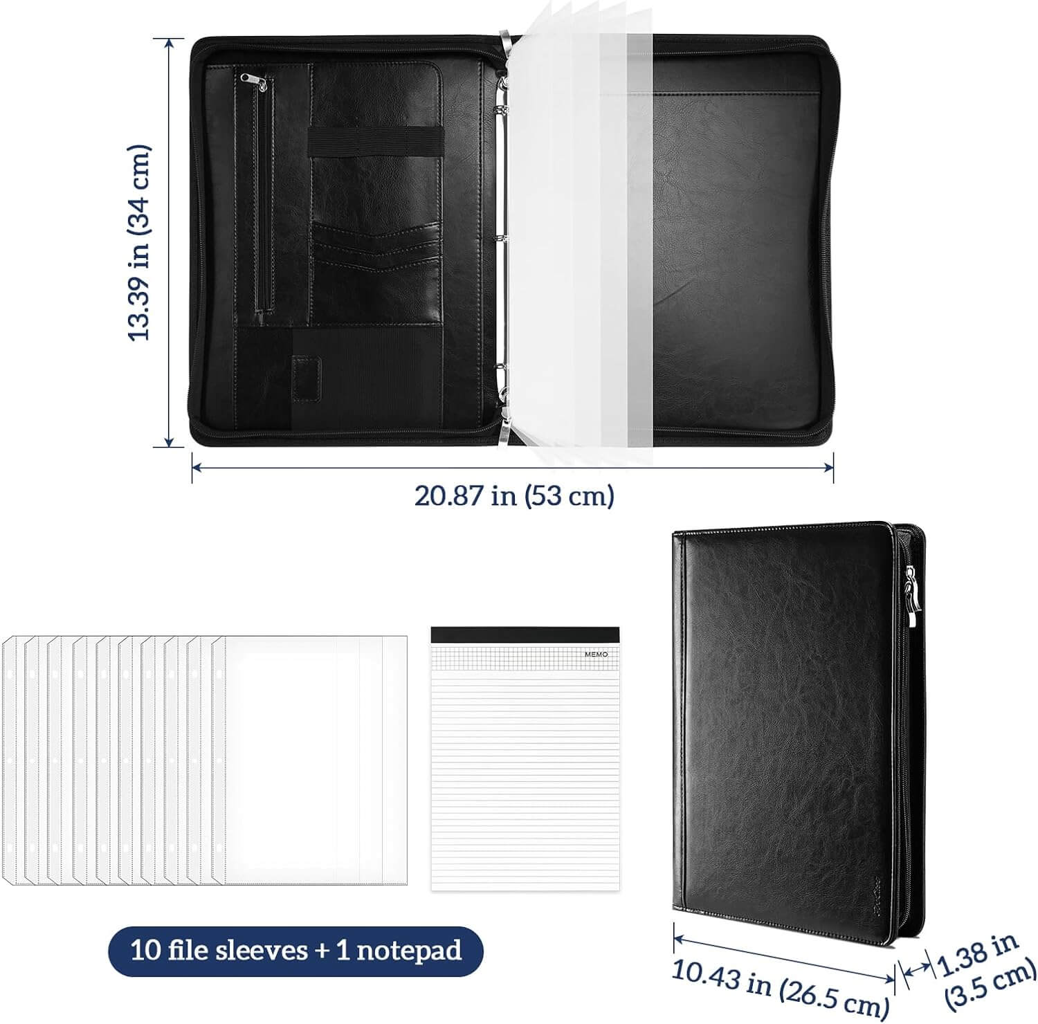 ProCase Business Portfolio 3 Ring Padfolio A4 Notepad Folder Black