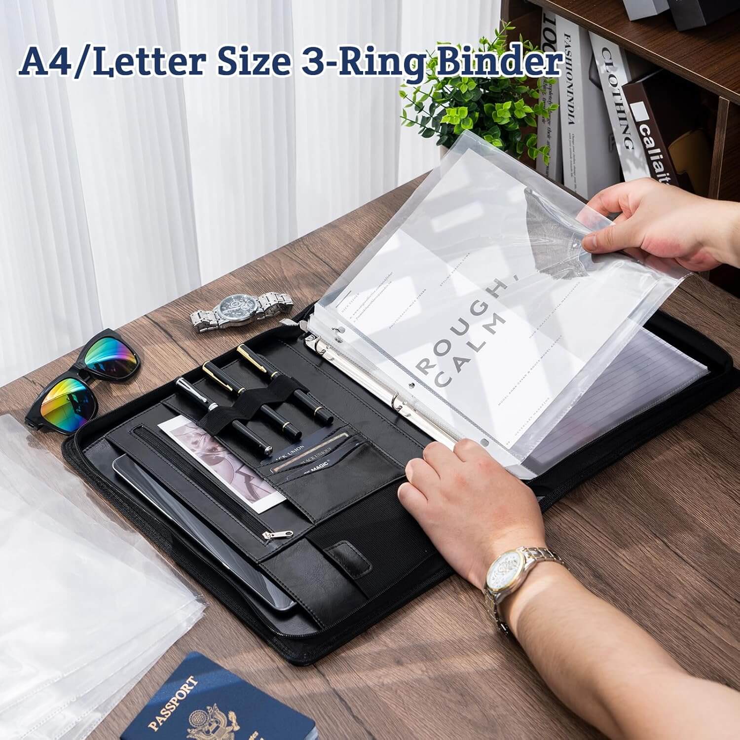 ProCase Business Portfolio 3 Ring Padfolio A4 Notepad Folder Black