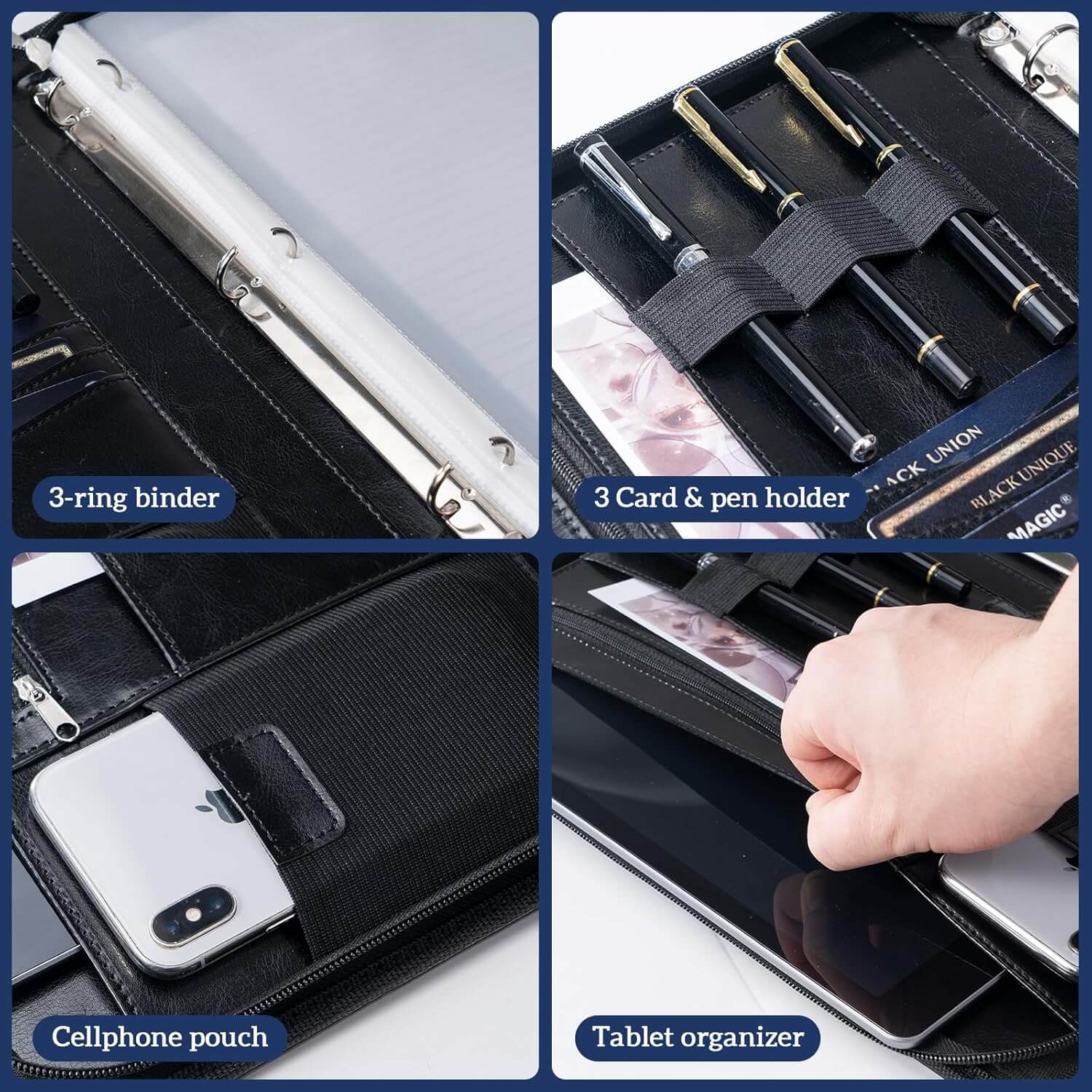 ProCase Portfolio 3 Ring Padfolio Folder Organizer, PU Leather Business Planner A4 Notepad Zipper File Binder Clipboard Removable Document Sleeve ProCase Portfolio 3 Ring Padfolio Folder Organizer, PU Leather Business Planner A4 Notepad Zipper File Binder Clipboard Removable Document Sleeve