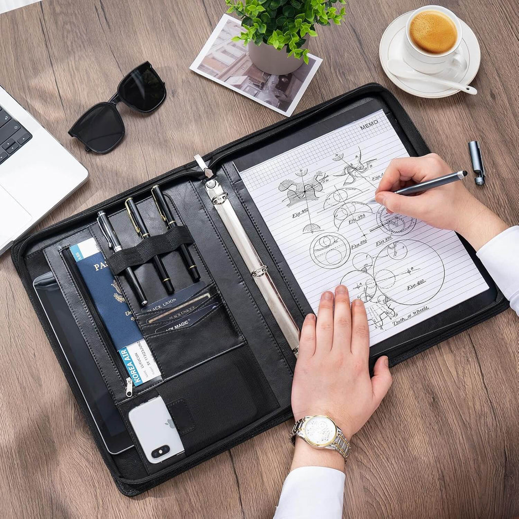 ProCase Business Portfolio 3 Ring Padfolio A4 Notepad Folder Black