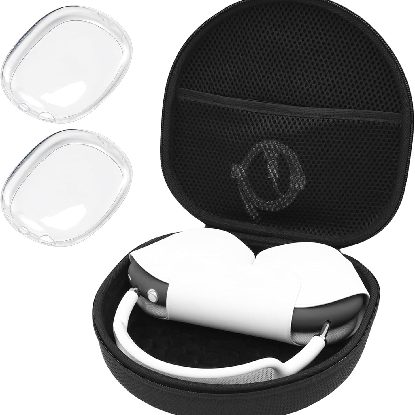 Hard Case for AirPods Max, Travel Carrying Headphone Case with Silicone Earpad Cover & Mesh Pocket, AirPods Max Protective Portable Storage Bag