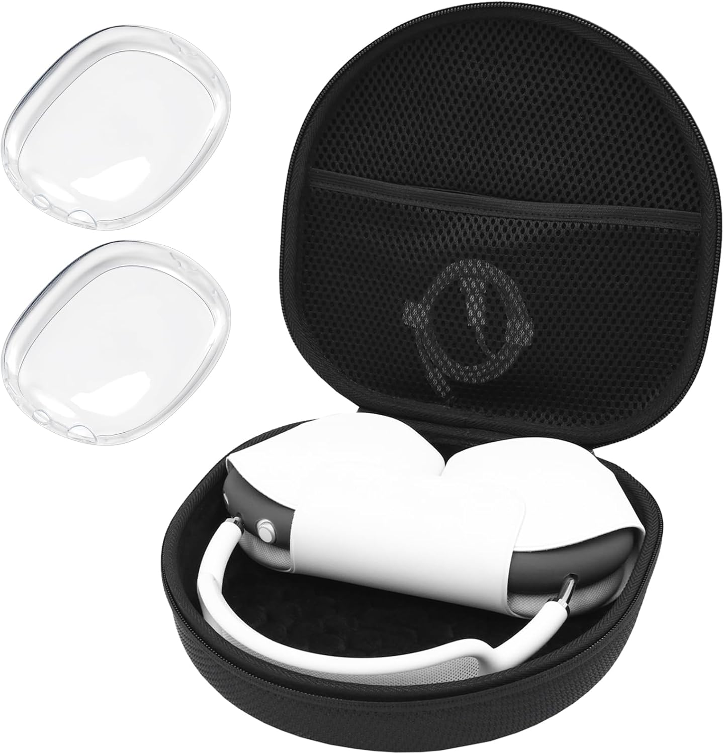 Hard Case for AirPods Max, Travel Carrying Headphone Case with Silicone Earpad Cover & Mesh Pocket, AirPods Max Protective Portable Storage Bag