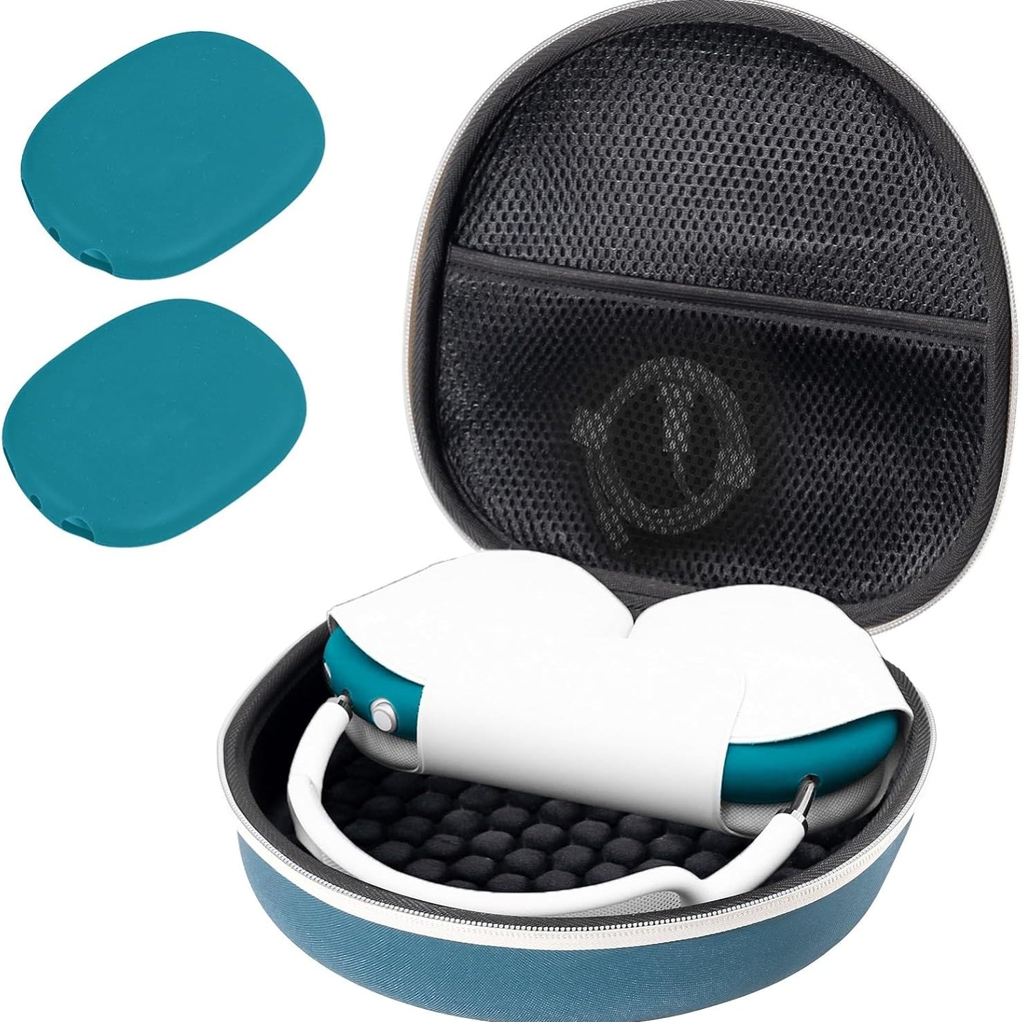 Hard Case for AirPods Max, Travel Carrying Headphone Case with Silicone Earpad Cover & Mesh Pocket, AirPods Max Protective Portable Storage Bag