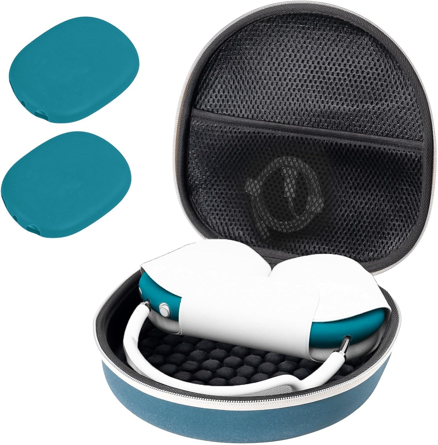 Hard Case for AirPods Max, Travel Carrying Headphone Case with Silicone Earpad Cover & Mesh Pocket, AirPods Max Protective Portable Storage Bag