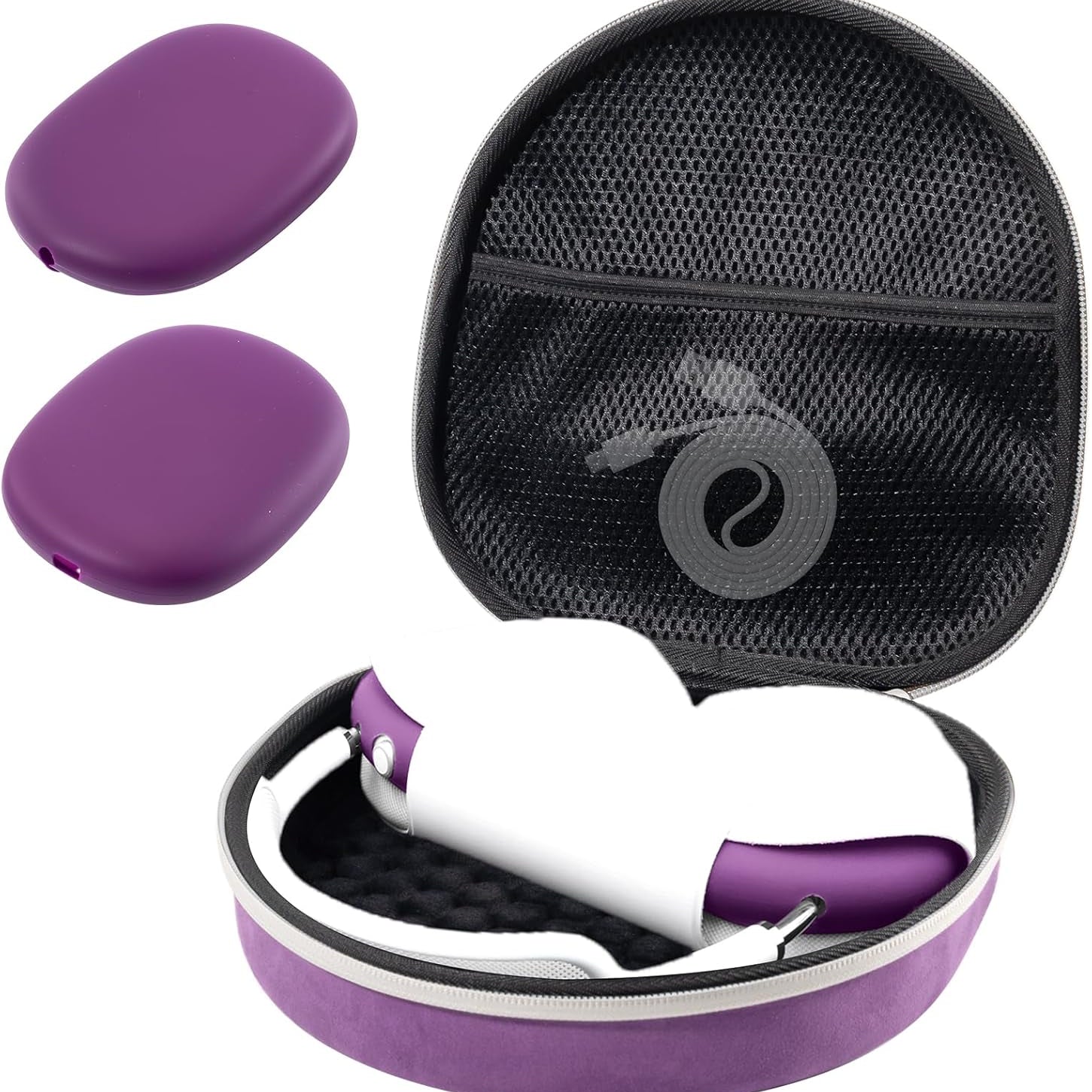 Hard Case for AirPods Max, Travel Carrying Headphone Case with Silicone Earpad Cover & Mesh Pocket, AirPods Max Protective Portable Storage Bag, Purple