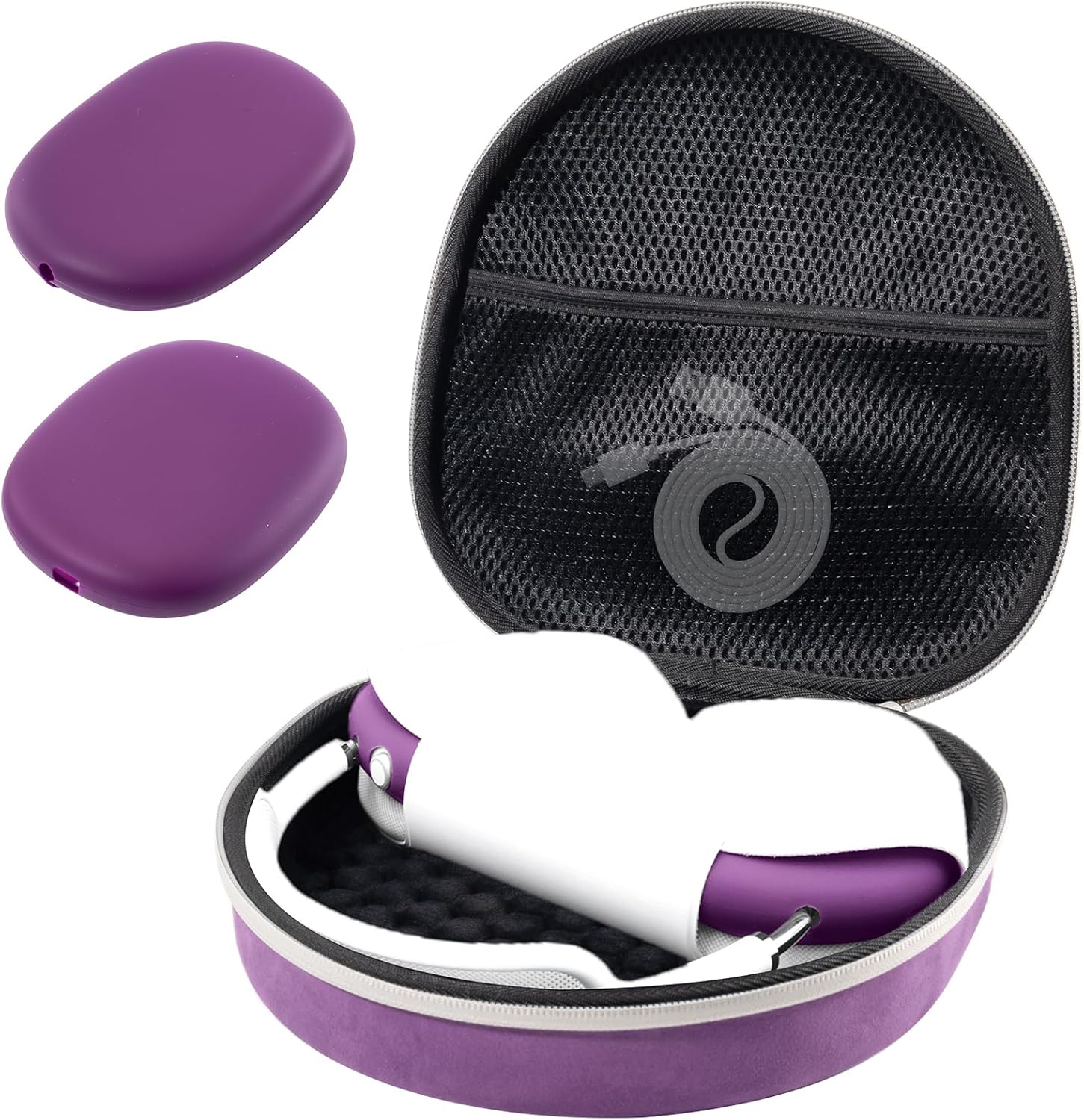 Hard Case for AirPods Max, Travel Carrying Headphone Case with Silicone Earpad Cover & Mesh Pocket, AirPods Max Protective Portable Storage Bag, Purple