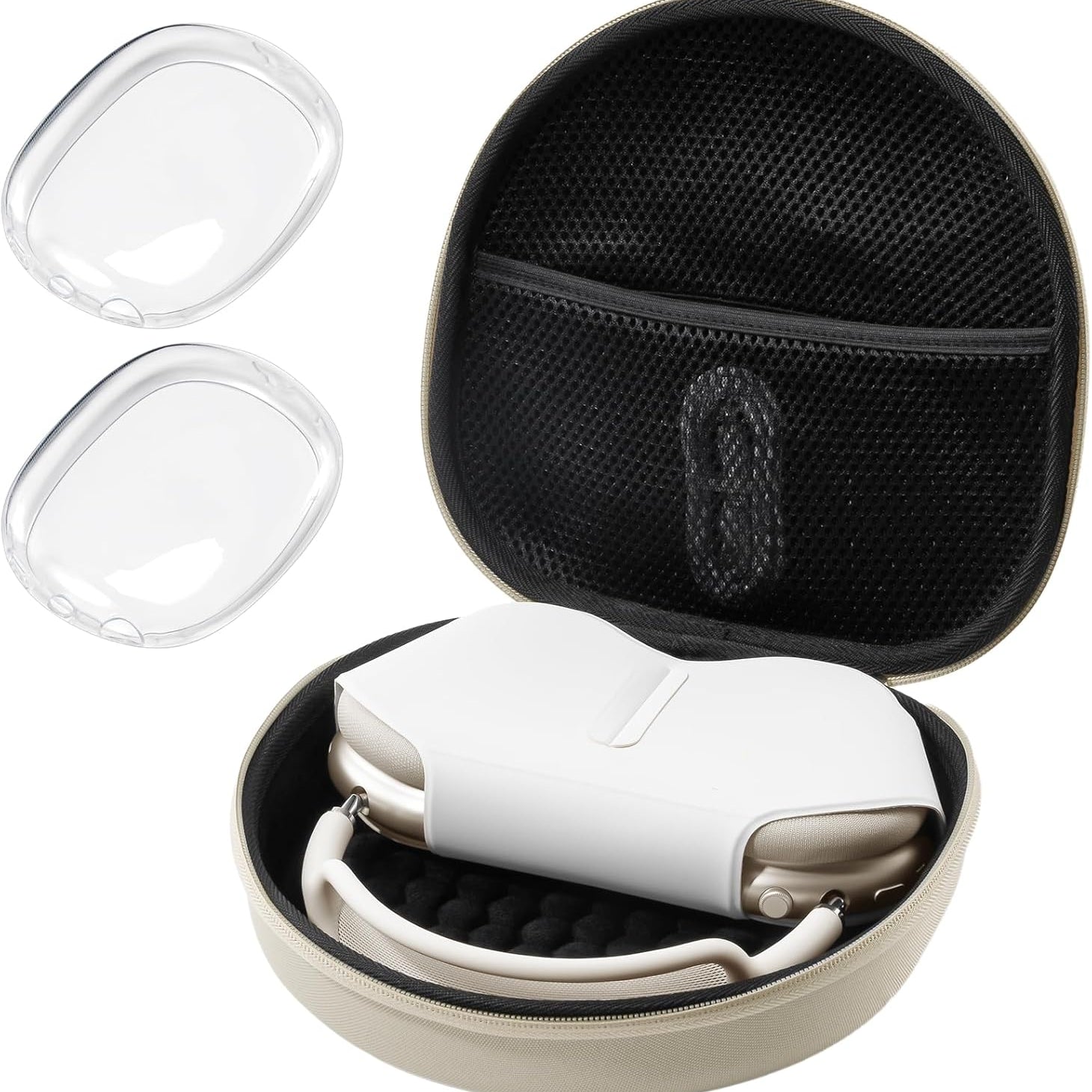 Hard Case for AirPods Max, Travel Carrying Headphone Case with Silicone Earpad Cover & Mesh Pocket, AirPods Max Protective Portable Storage Bag