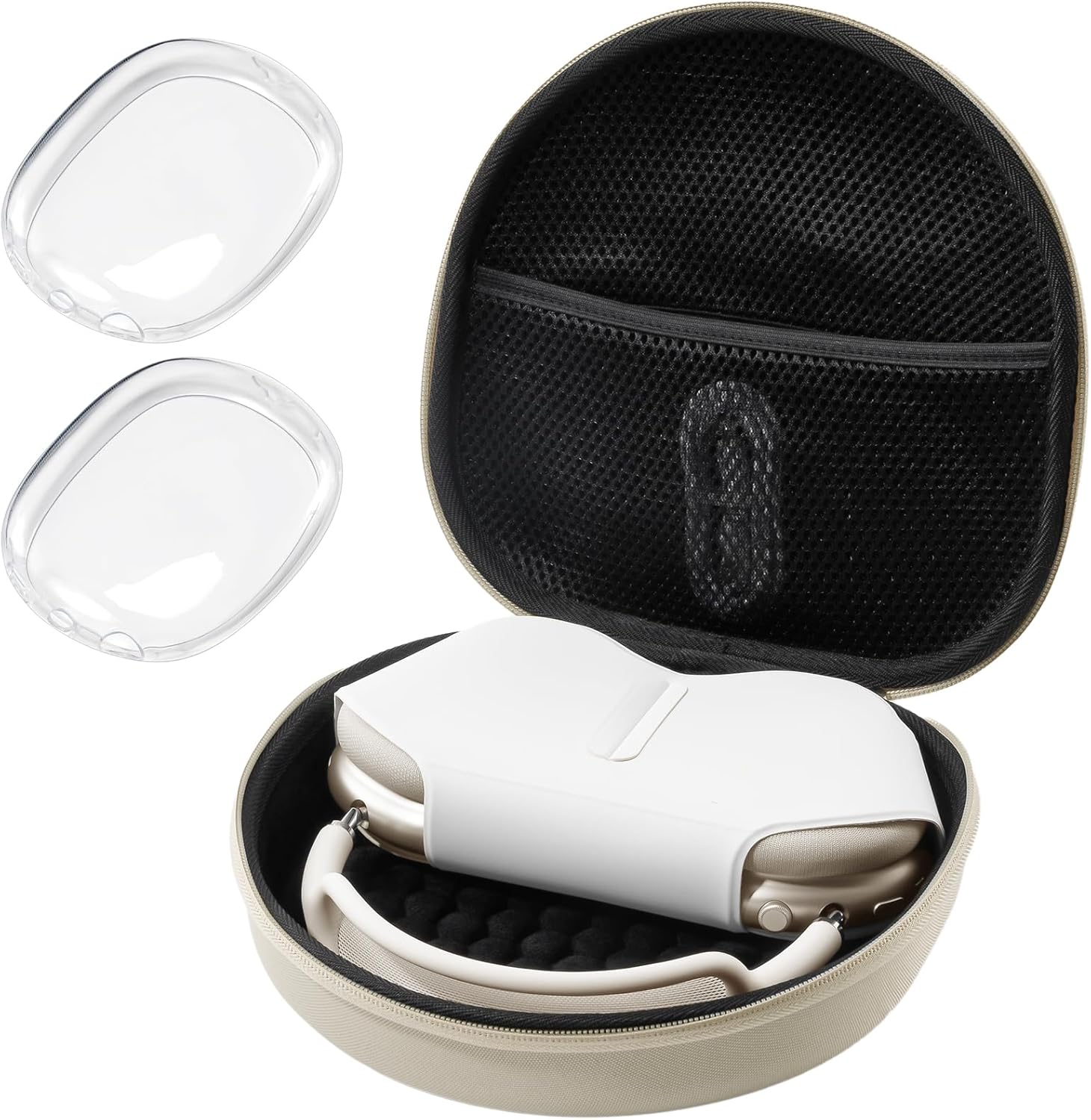 Hard Case for AirPods Max, Travel Carrying Headphone Case with Silicone Earpad Cover & Mesh Pocket, AirPods Max Protective Portable Storage Bag