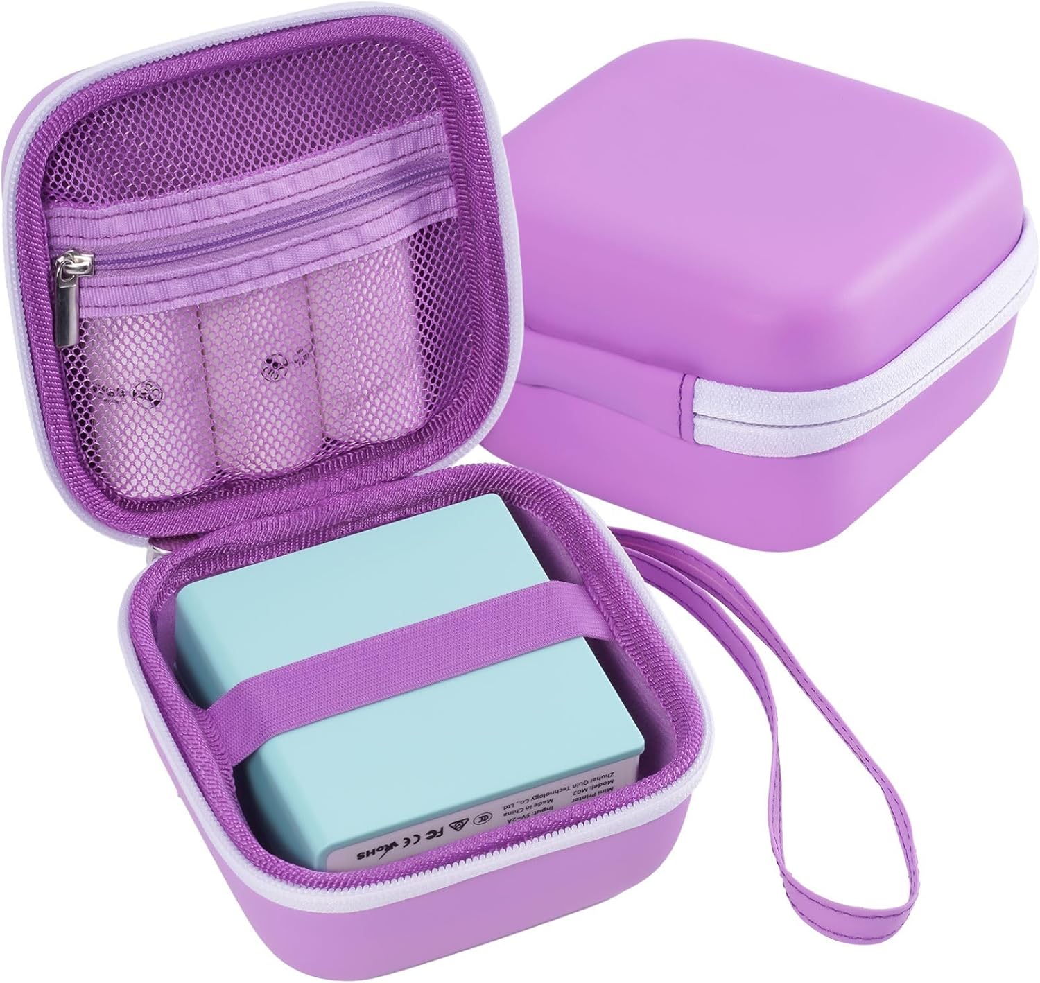Carrying Case for Sticker Printer Phomemo M02 P12 Memoking T02, Travel Bag for Mini Portable Thermal Sticker Printer Label Maker, Sticker Machine Paper USB Cable Hard Storage Box Holder, purple