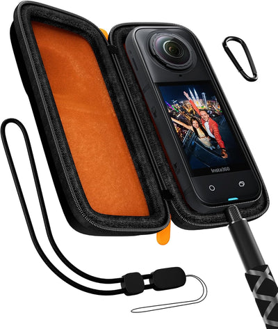 Carrying Case for Insta360 X5 / X4 (for Cage and Lens Cap), Portable Travel Hard Shell Protective Case Included Wrist Strap Carabiner for Insta 360 X4 X5 Accessories -OrangeBlack