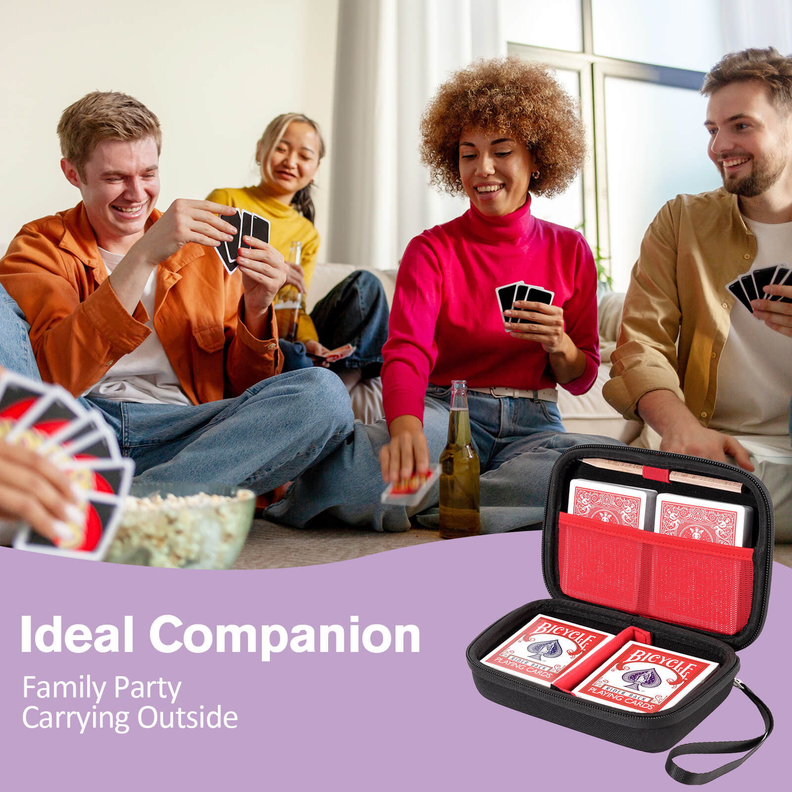 Hard Playing Card Game Carrying Case, Travel Storage Box Holds 300+ Trading Cards, Bag Holder for Classic Board Game UNO, Five Crowns，SKYJO, PlayMonster