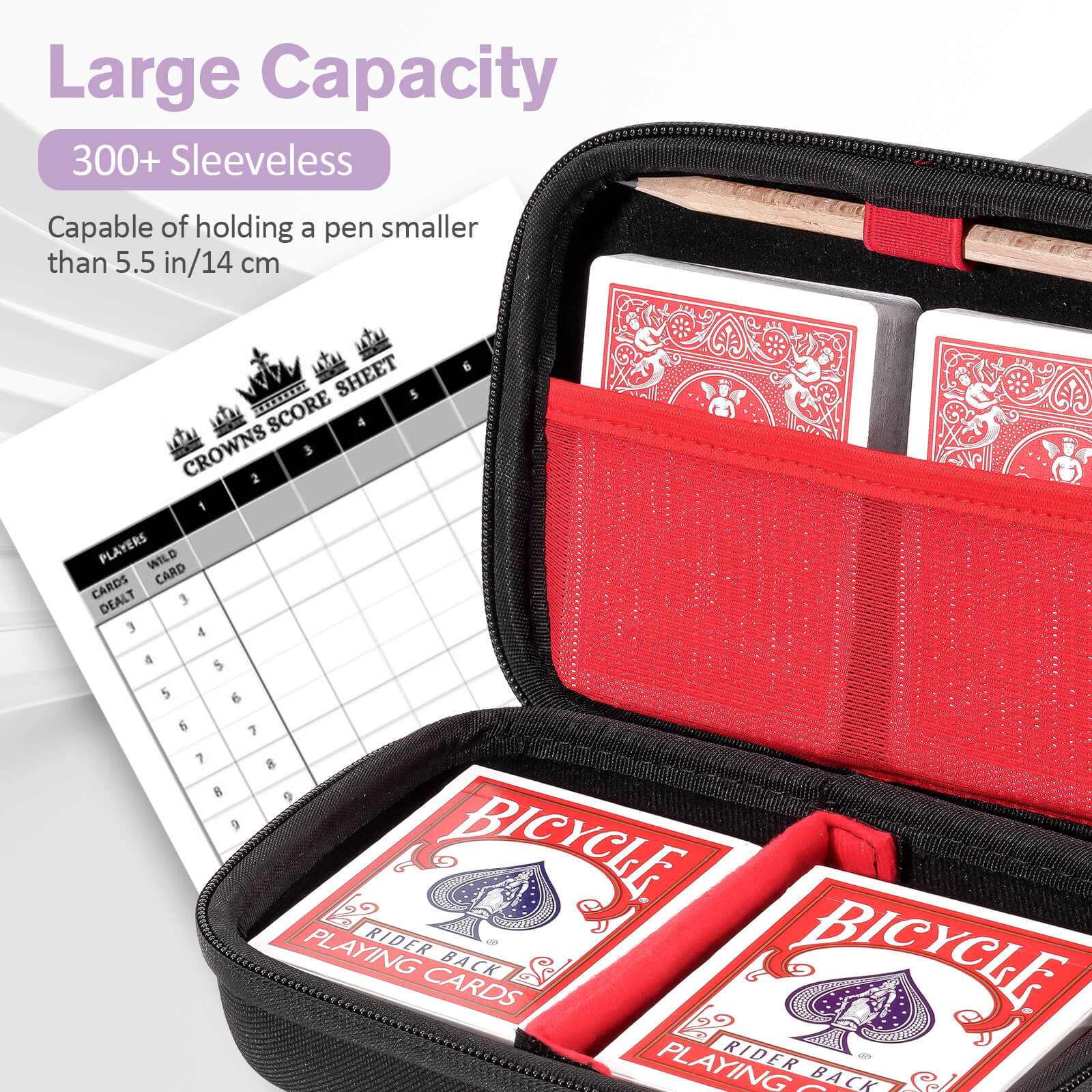 Hard Playing Card Game Carrying Case, Travel Storage Box Holds 300+ Trading Cards, Bag Holder for Classic Board Game UNO, Five Crowns，SKYJO, PlayMonster