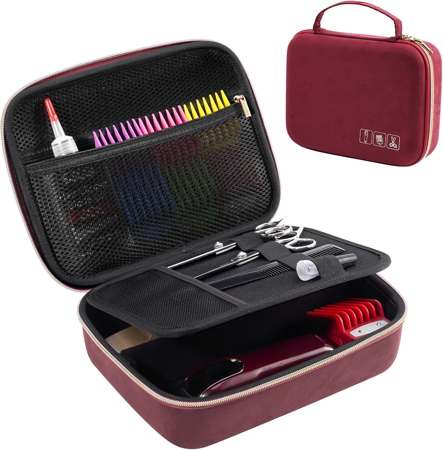 Hard Travel Case for Hair Clippers, Hair Cutting Barber Supplies Holder, Trimmer Organizer Storage Bag for Hatteker/Oneisal/Wahl 7Star/Andis Men Razor Guard Grooming Kits, red