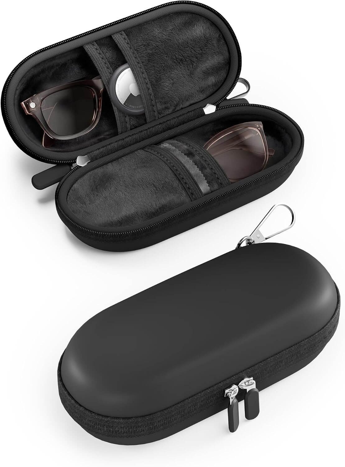 Hard Double Sunglasses Glasses Case for Men Women, Travel Zipper Organizer for Couple Gifts, black