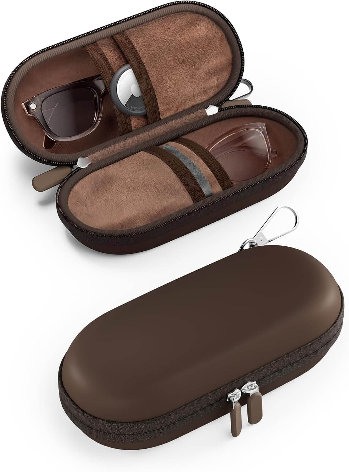 Hard Double Sunglasses Glasses Case for Men Women, Travel Zipper Organizer for Couple Gifts, brown