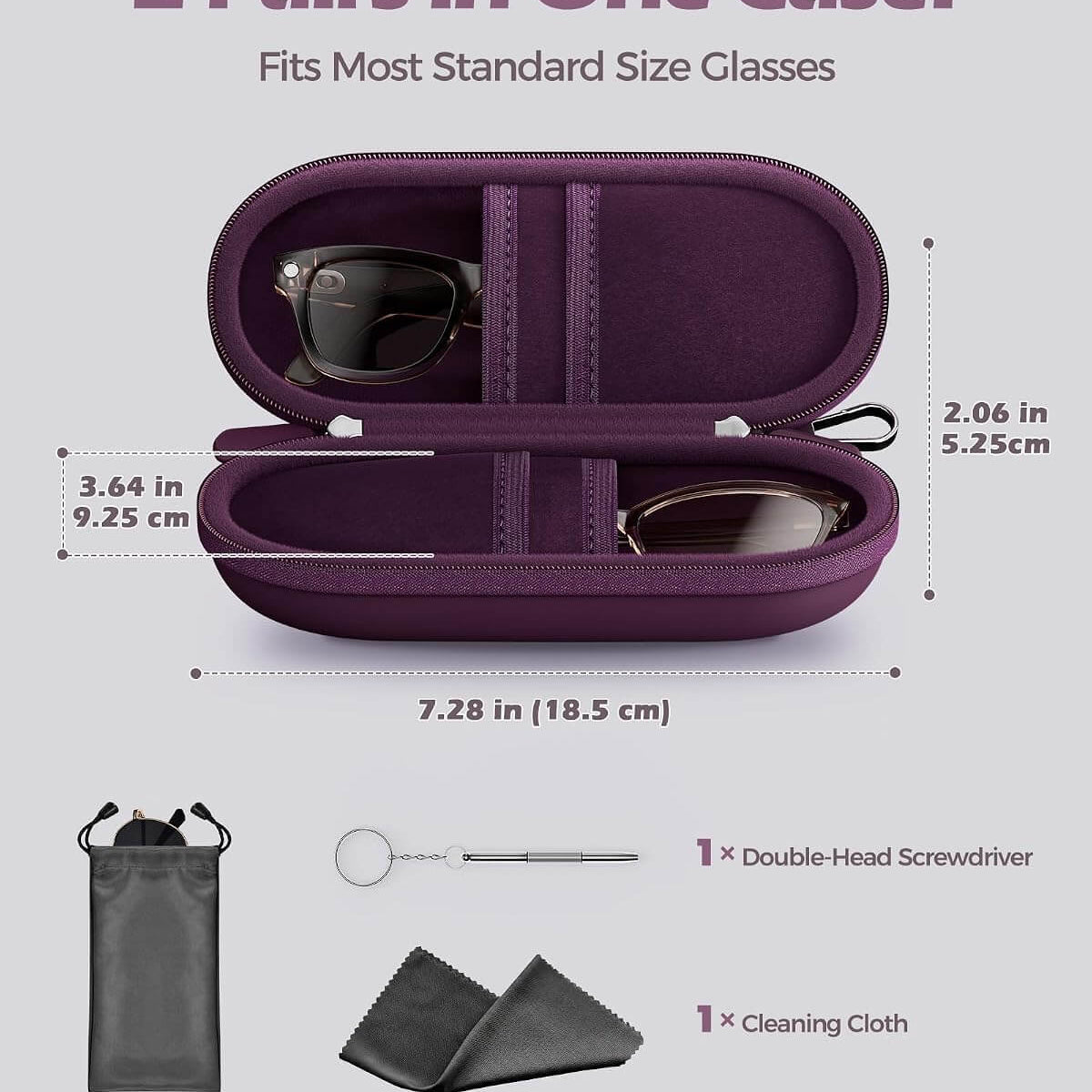 Hard Double Sunglasses Glasses Case for Men Women, Travel Zipper Organizer for Couple Gifts, purple
