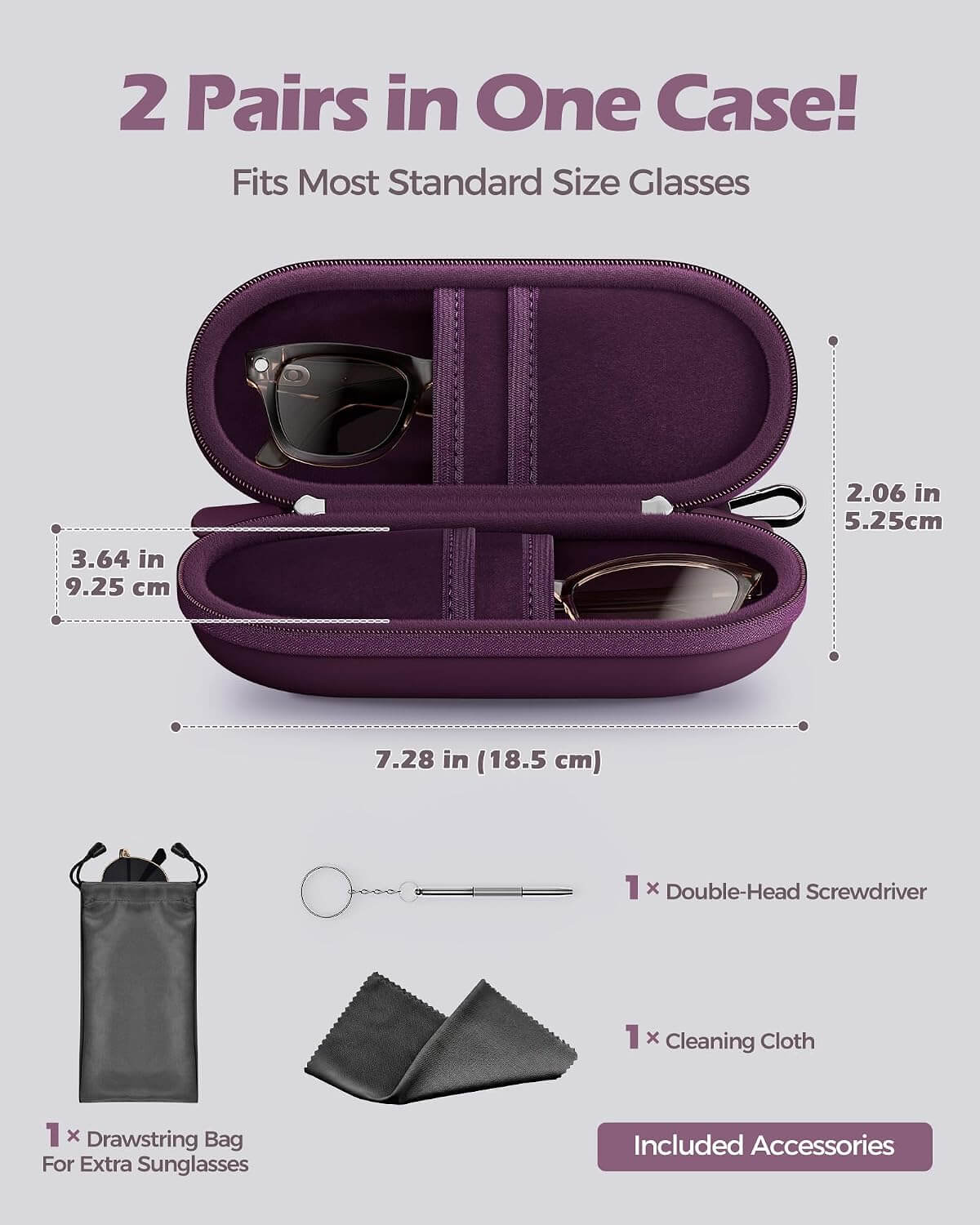 Hard Double Sunglasses Glasses Case for Men Women, Travel Zipper Organizer for Couple Gifts, purple