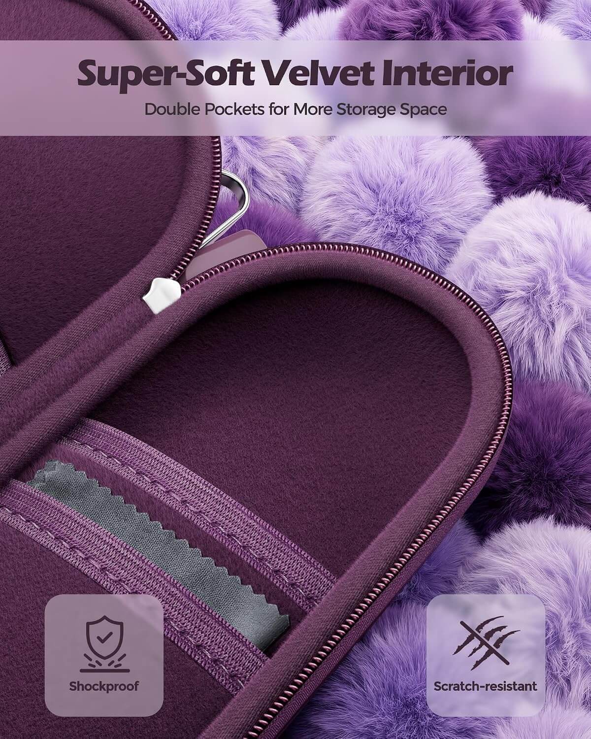 Hard Double Sunglasses Glasses Case for Men Women, Travel Zipper Organizer for Couple Gifts, purple