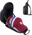 Black cap carrier with multiple caps inside on a white background